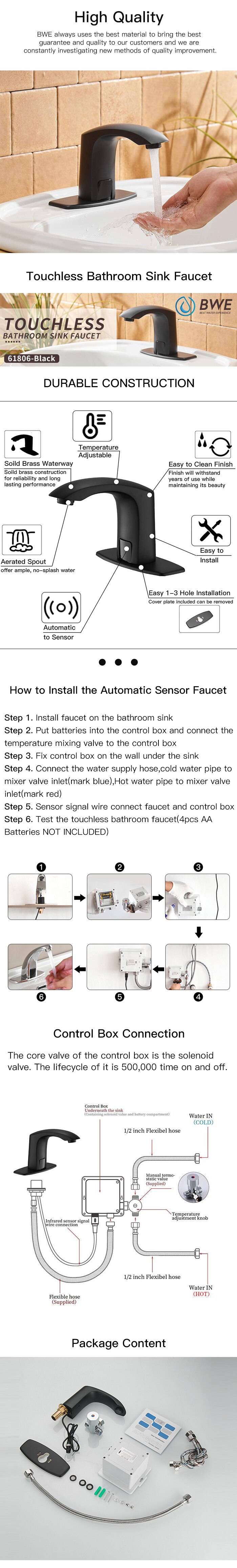 BWE Automatic Sensor Touchless Bathroom Sink Faucet With Deck Plate In